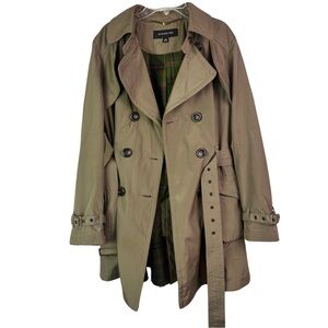 Jones New York Green-Brown Trench Coat, Size Medium, Belted with Metal Accents